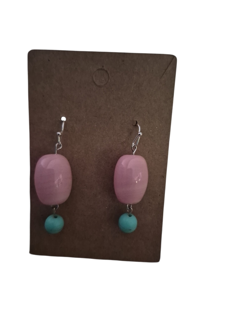 Handmade Pink and Turquoise Drop VINTAGE Bead Earrings